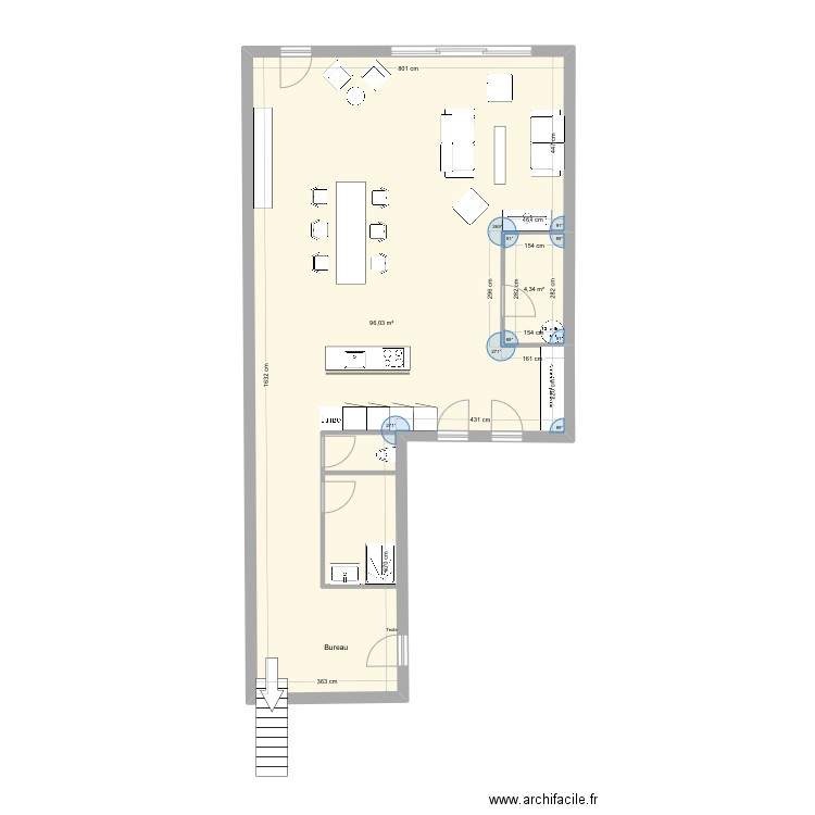 Mouillepied. Plan de 2 pièces et 100 m2