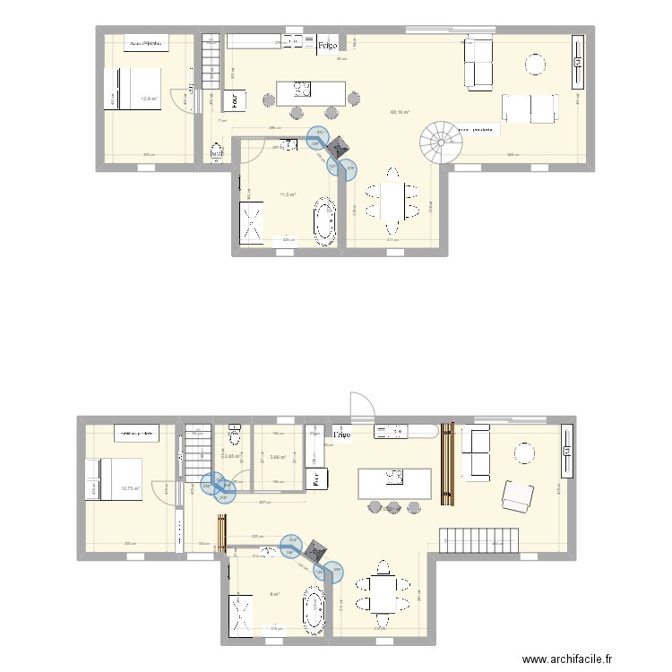 rez de chaussé. Plan de 8 pièces et 168 m2