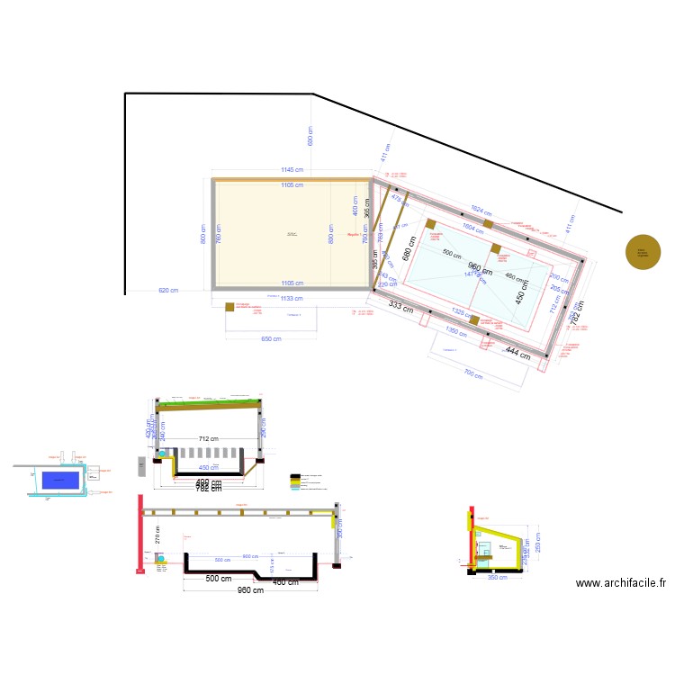 piscine béton 2024 v24. Plan de 1 pièce et 84 m2