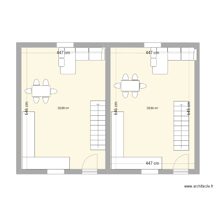 Rdc Dammartin-sur-Tigeaux . Plan de 2 pièces et 58 m2