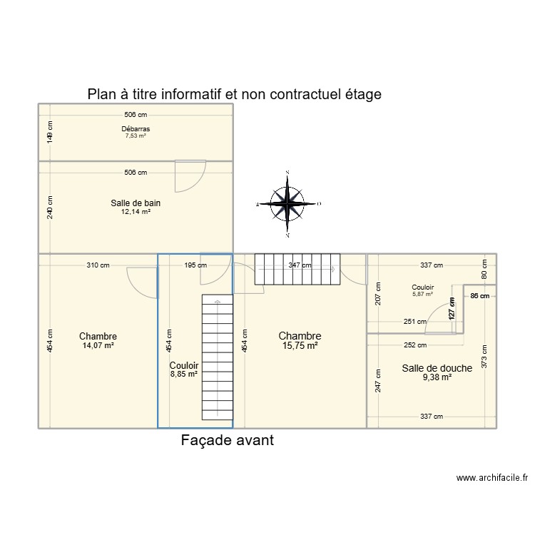 neuvilles étage. Plan de 7 pièces et 74 m2