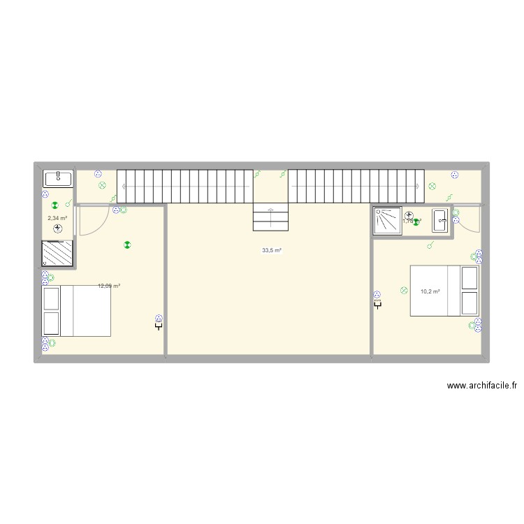 etage logement 2 rogeon. Plan de 5 pièces et 60 m2