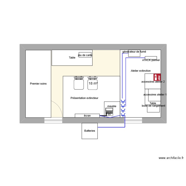 tonelle. Plan de 1 pièce et 18 m2