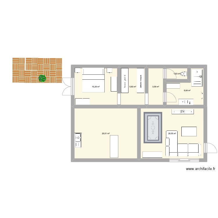 maison 2. Plan de 7 pièces et 69 m2