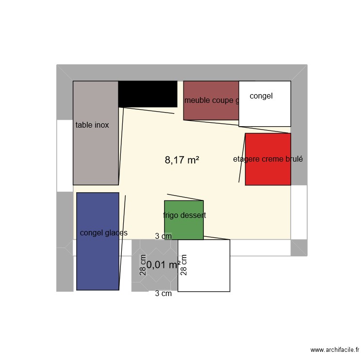 cuisine dessert. Plan de 2 pièces et 8 m2