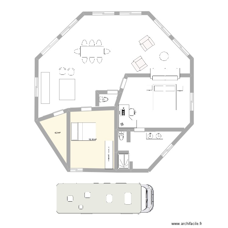 MAISON. Plan de 2 pièces et 19 m2