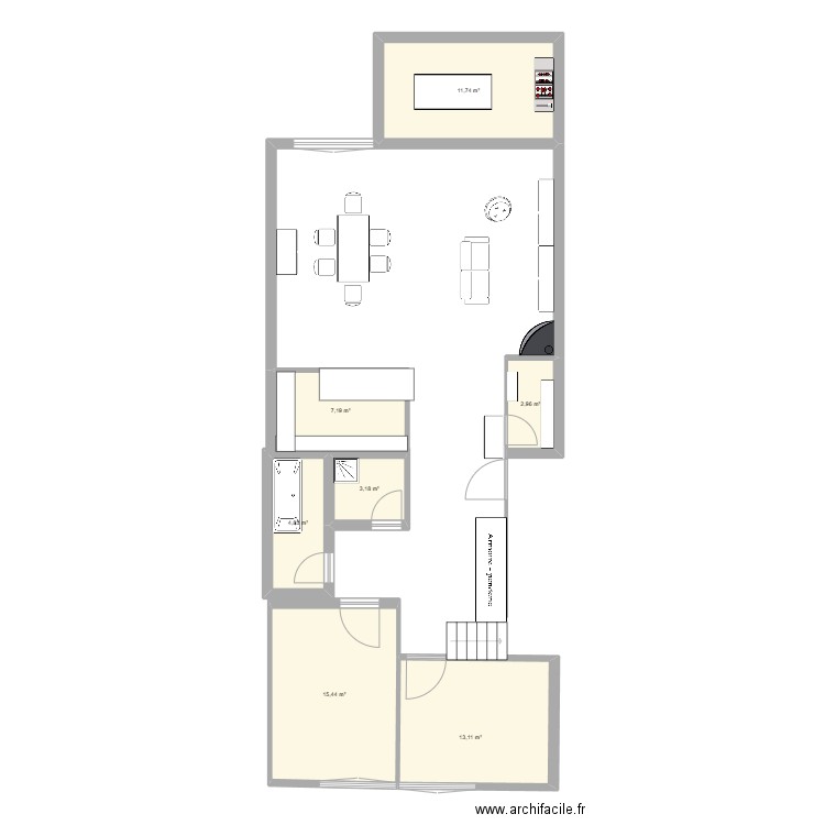 rez. Plan de 7 pièces et 58 m2