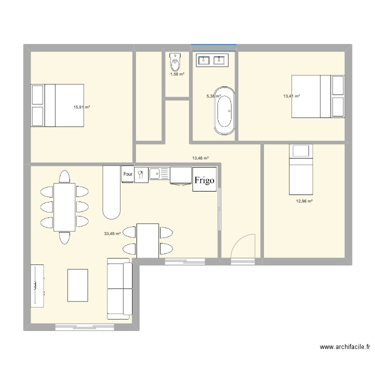 pavillon. Plan de 7 pièces et 96 m2