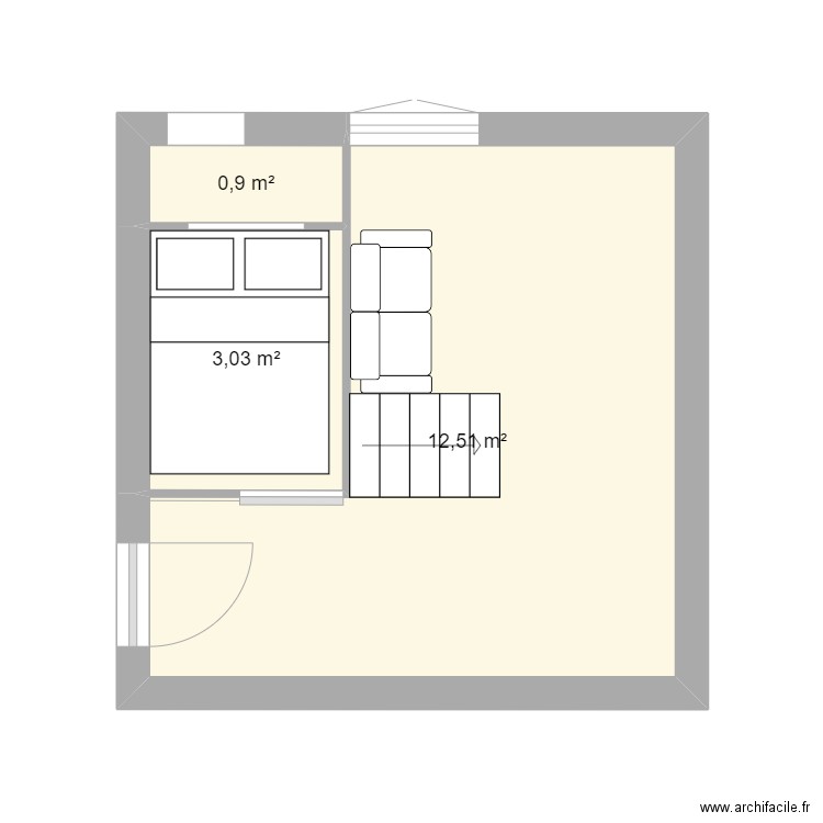 chambre. Plan de 3 pièces et 16 m2