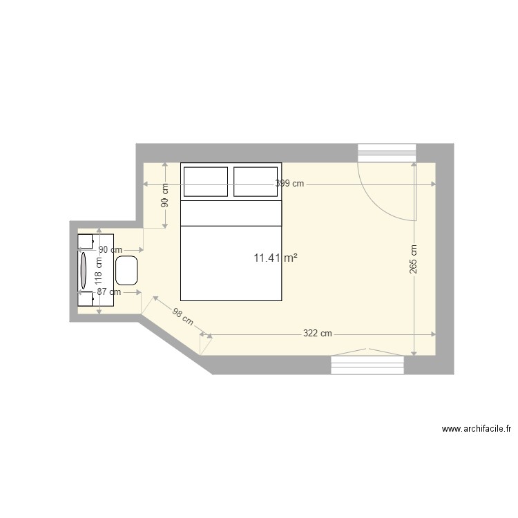 pln 1 + de place au sol. Plan de 1 pièce et 11 m2