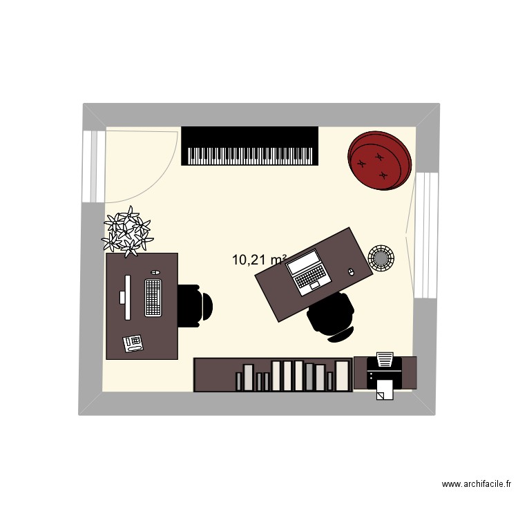 Bureau. Plan de 1 pièce et 10 m2