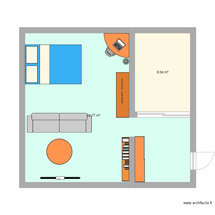 brech. Plan de 2 pièces et 49 m2