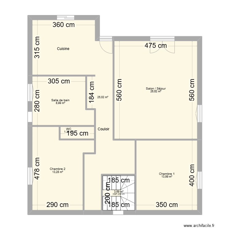 CAZELLE ETA. Plan de 7 pièces et 93 m2