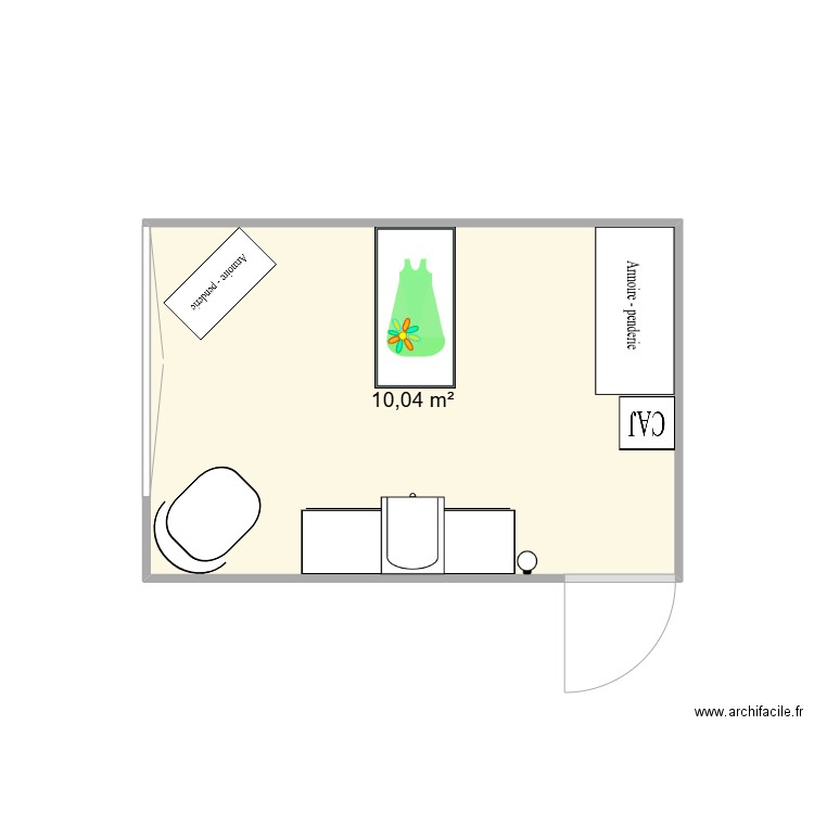 CHAMBRE POUPI. Plan de 1 pièce et 10 m2