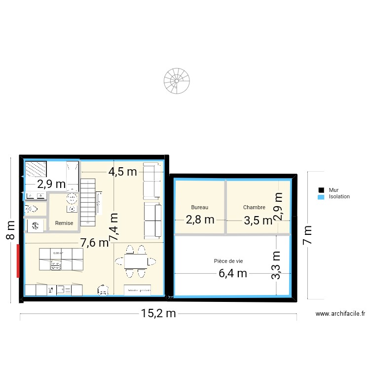 Pkuiubku. Plan de 6 pièces et 68 m2