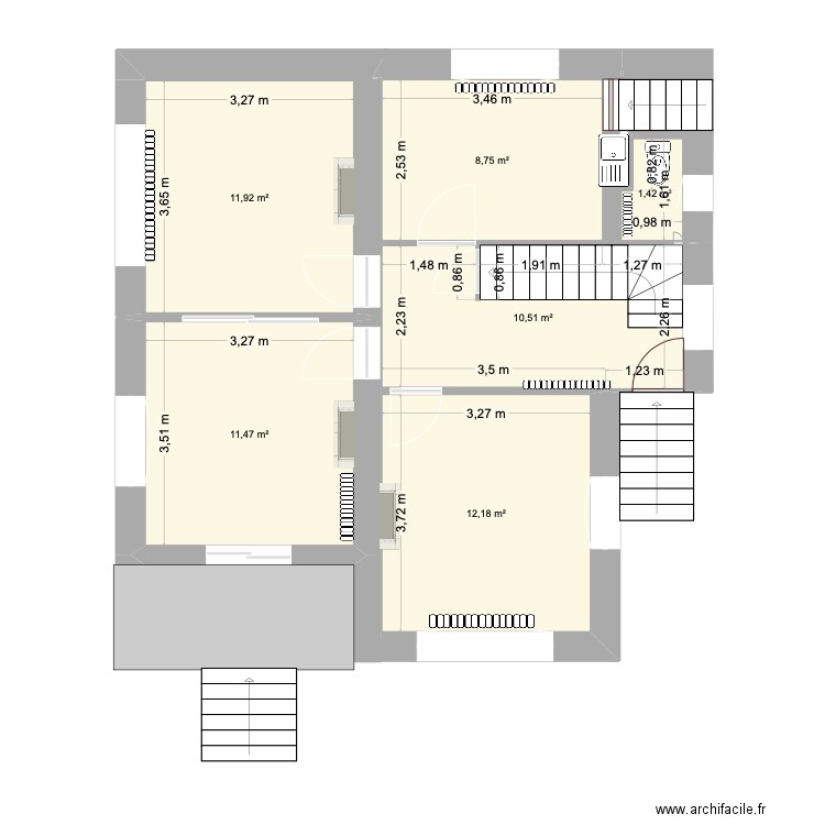 Vielle. Plan de 6 pièces et 56 m2