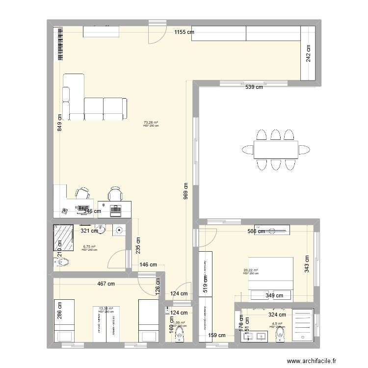 F3 de 120m² (1). Plan de 6 pièces et 121 m2