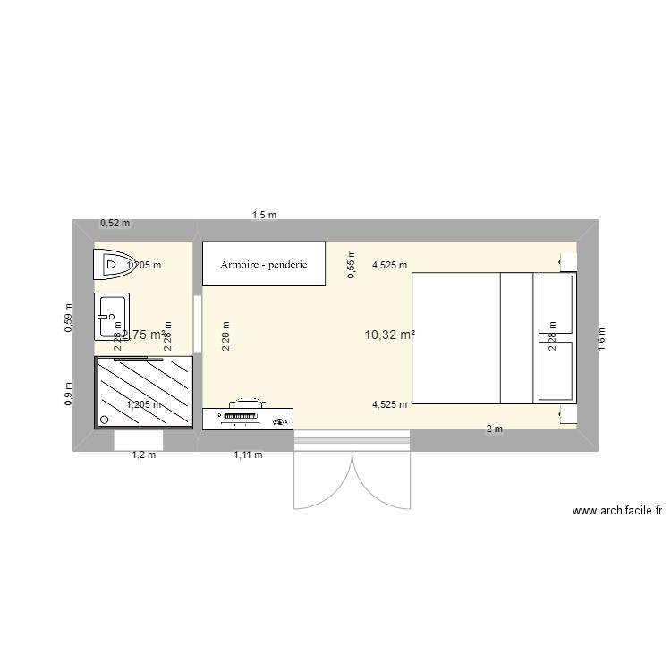 CHAMBRE D'AMIS. Plan de 2 pièces et 13 m2