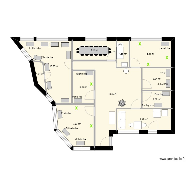 Nairobi Office. Plan de 11 pièces et 59 m2