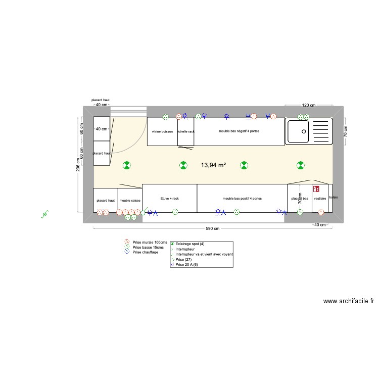 plan container Romans. Plan de 1 pièce et 14 m2