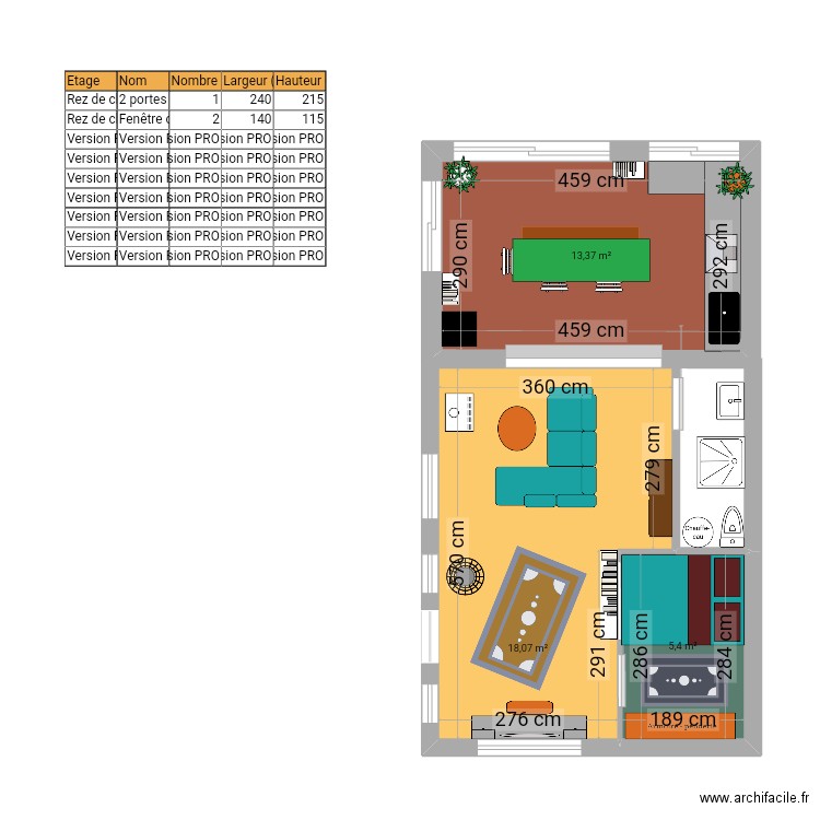 Extension intérieur . Plan de 3 pièces et 37 m2