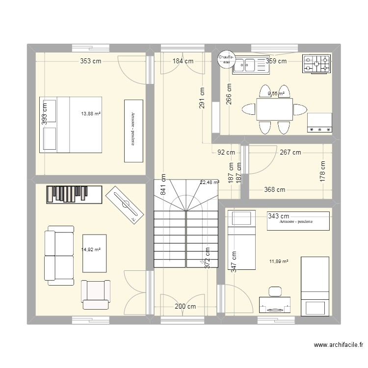 salah. Plan de 5 pièces et 73 m2