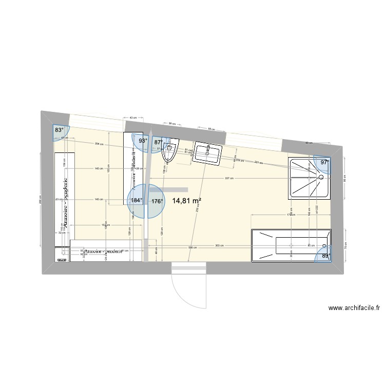 SDB 1 MDK. Plan de 1 pièce et 15 m2