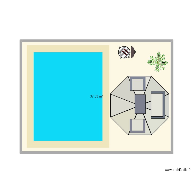 Piscine. Plan de 1 pièce et 37 m2