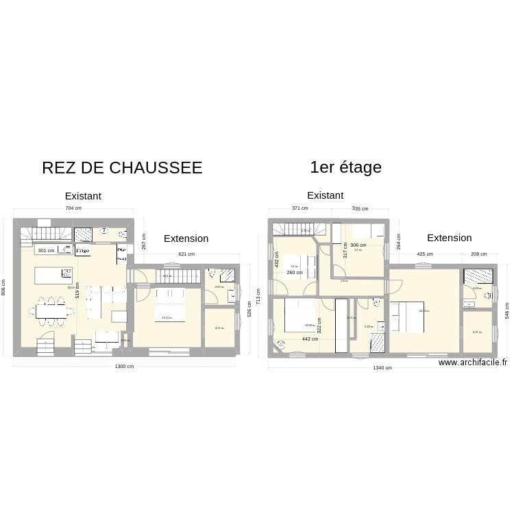 garage plan + extension. Plan de 16 pièces et 146 m2