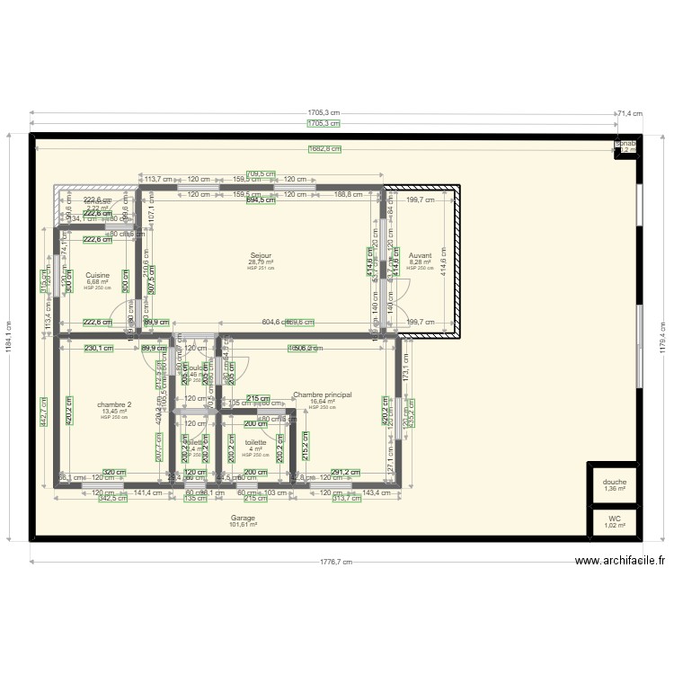 plan F3. Plan de 13 pièces et 285 m2