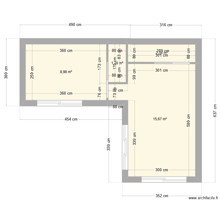 Bungalow 1. Plan de 4 pièces et 28 m2