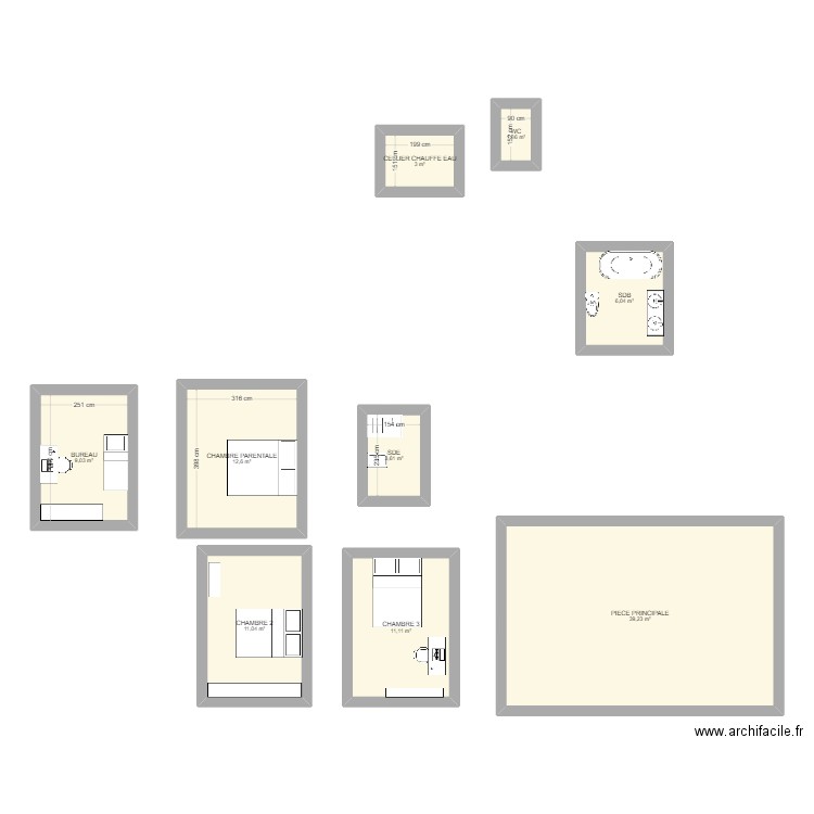 maison 4. Plan de 9 pièces et 97 m2