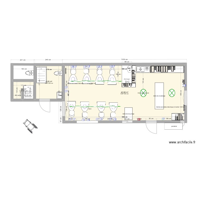 la cabane des potiers  projet 1. Plan de 3 pièces et 54 m2