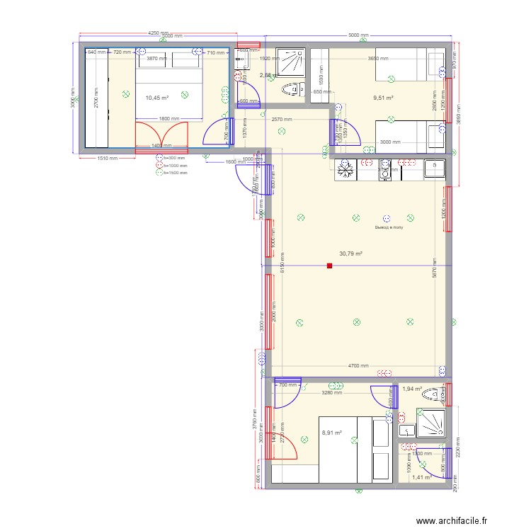 Ж 5 эл. Plan de 7 pièces et 66 m2