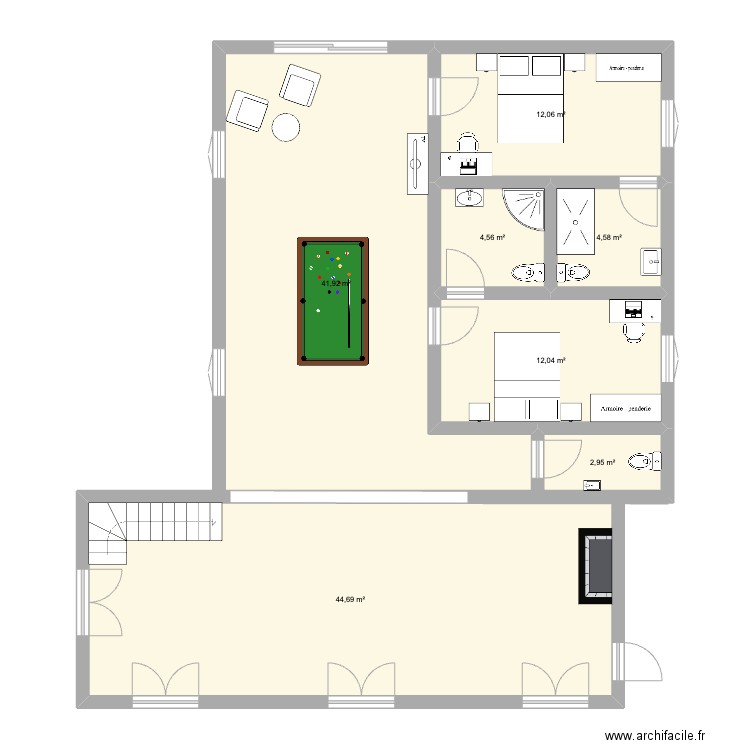 La Perruche. Plan de 7 pièces et 123 m2