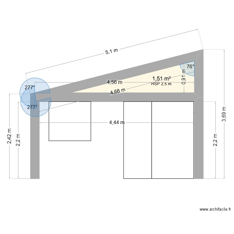 Facade atelier. Plan de 1 pièce et 2 m2