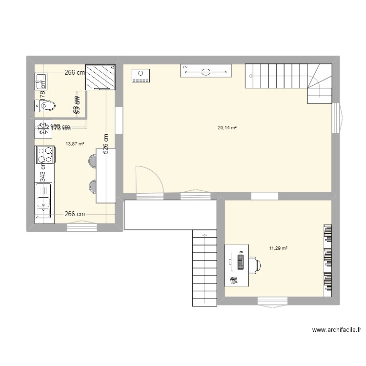 douvres1bis. Plan de 3 pièces et 54 m2