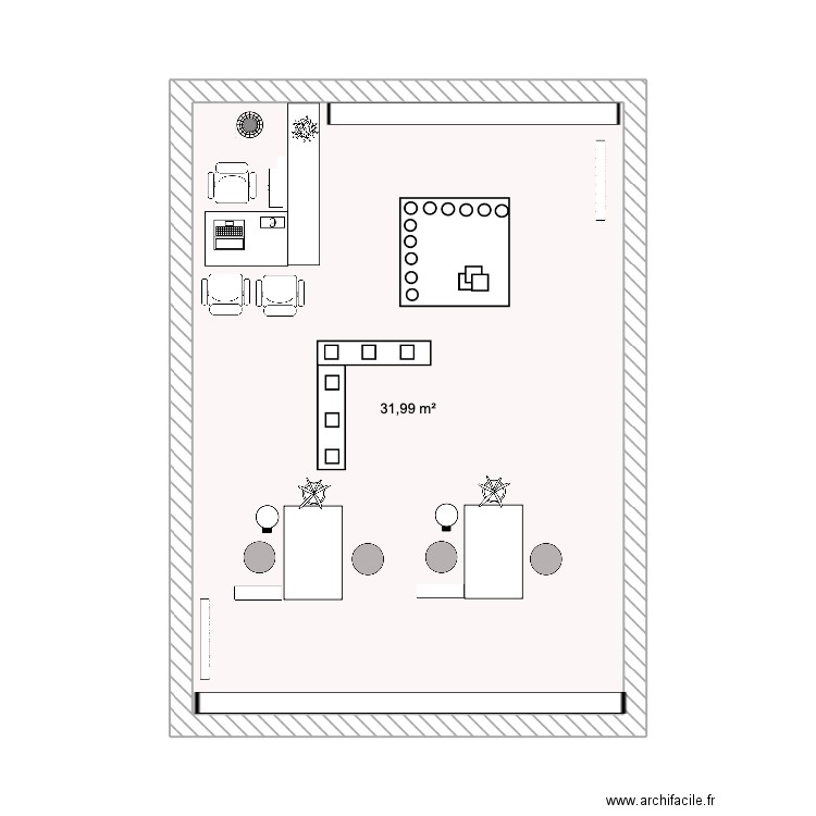 Stand pop up. Plan de 1 pièce et 32 m2