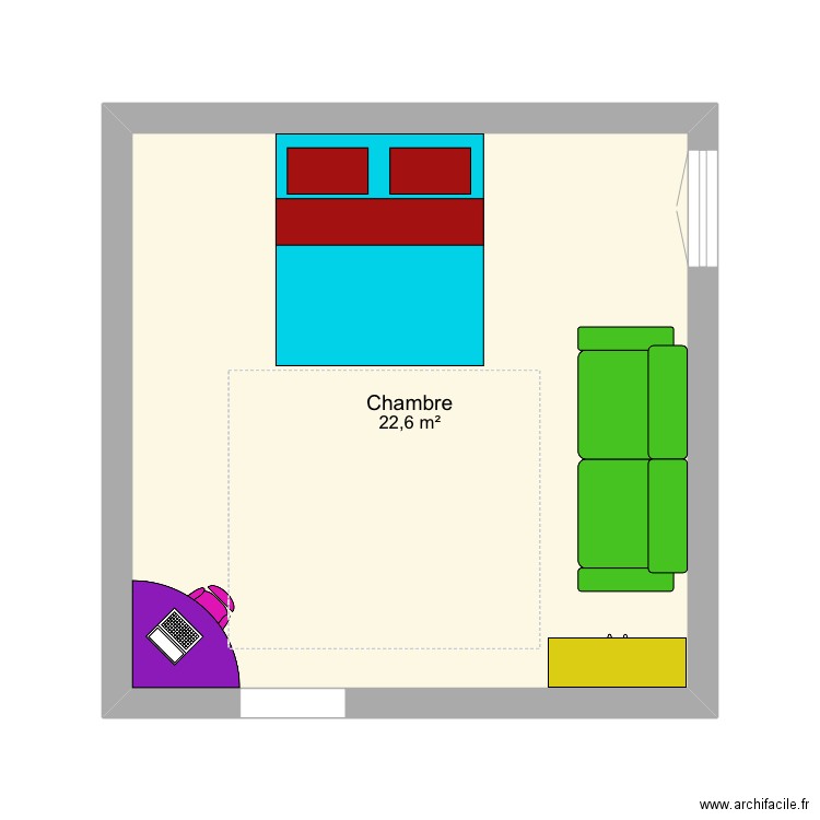 Chambre. Plan de 1 pièce et 23 m2