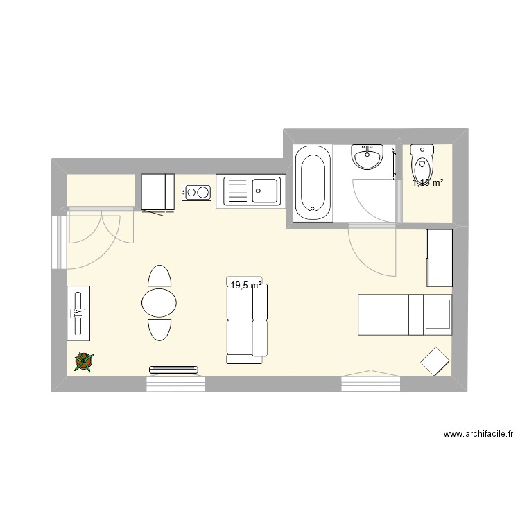 cindy-mtcy. Plan de 2 pièces et 21 m2