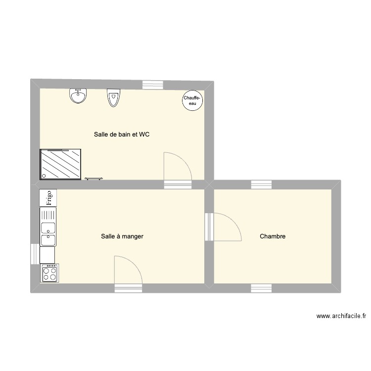 idée appartement séniors. Plan de 3 pièces et 34 m2