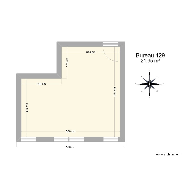 Bureau R 429. Plan de 1 pièce et 22 m2