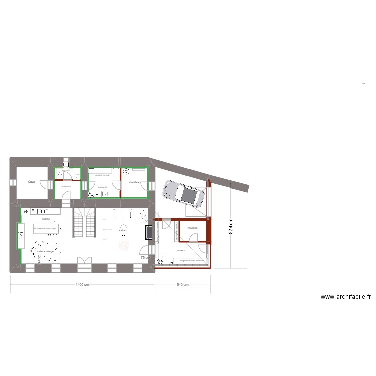 CAROLE & LUDO  PROJET   RDC ( 2). Plan de 20 pièces et 148 m2