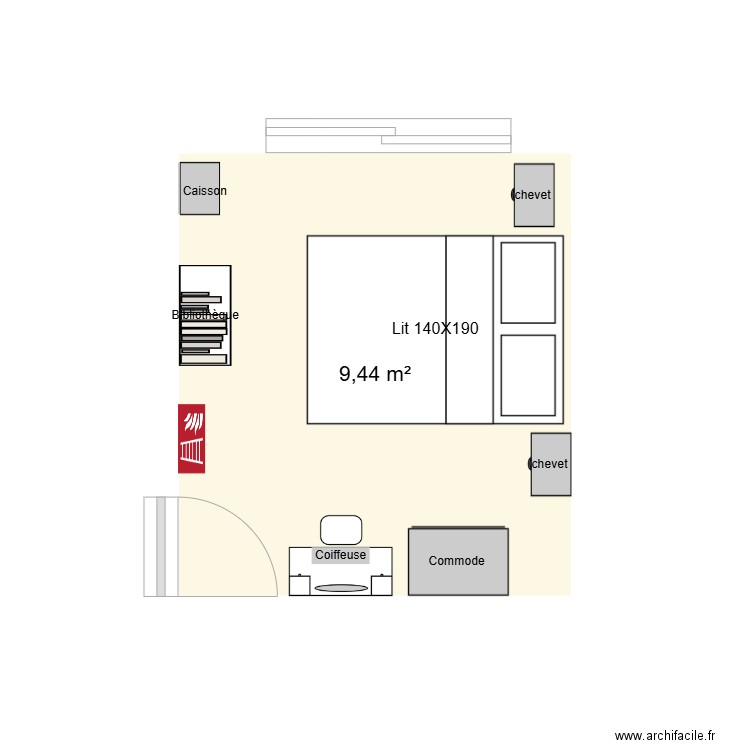 CHAMBRE1. Plan de 1 pièce et 9 m2