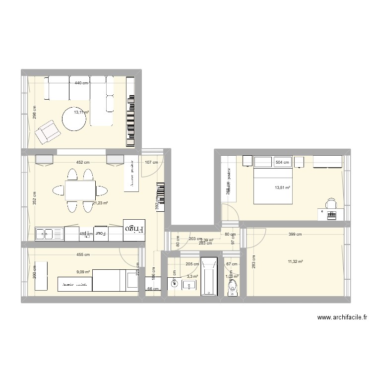 Appart 50 Charonne_Option 2. Plan de 8 pièces et 75 m2