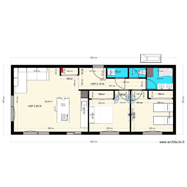 COLONEL DRIANT AVANT TRAVAUX. Plan de 9 pièces et 64 m2