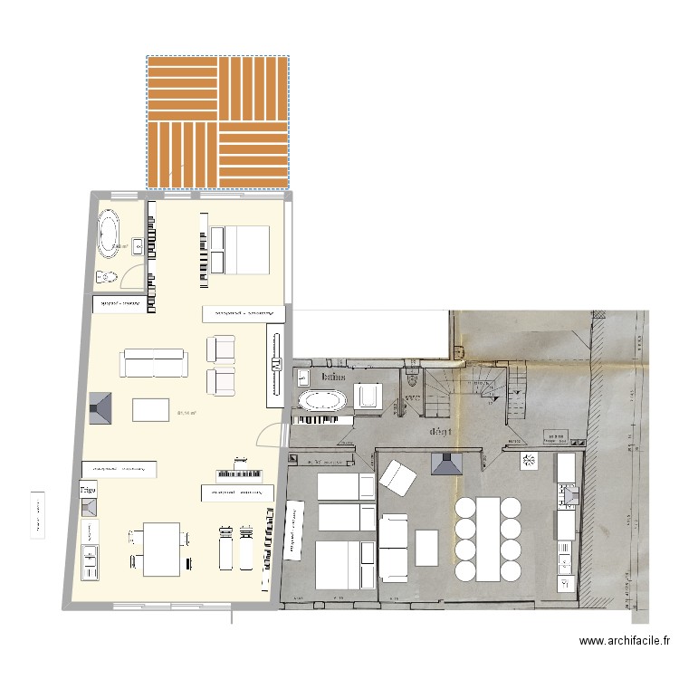 Loft sur garage v4. Plan de 2 pièces et 86 m2