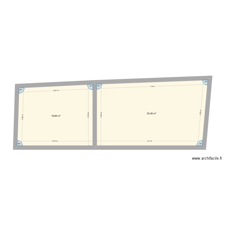 combles. Plan de 2 pièces et 50 m2