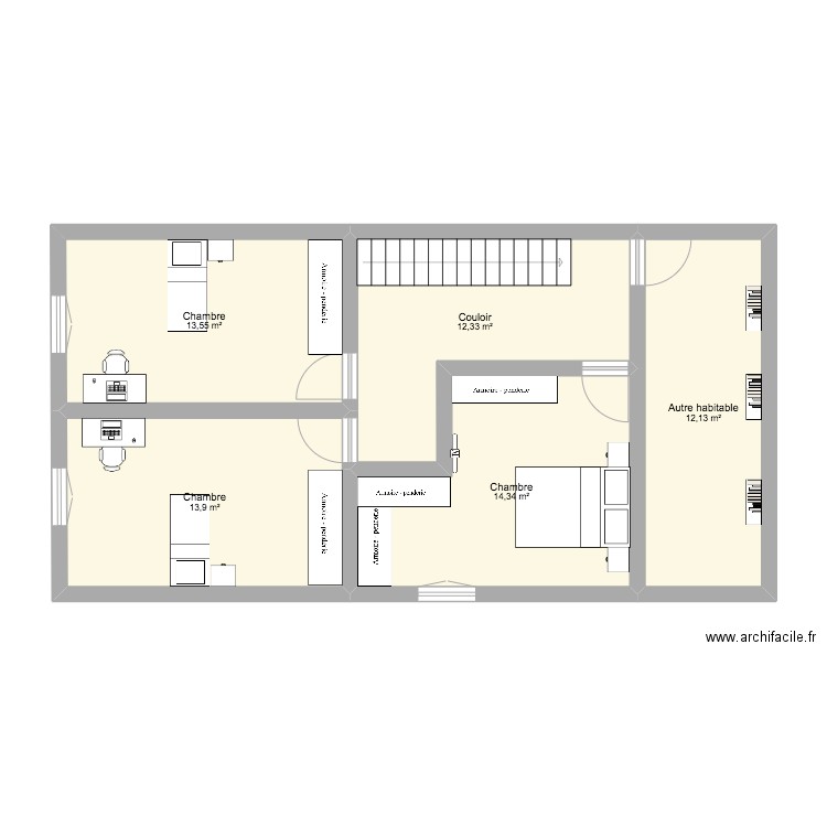 etage. Plan de 5 pièces et 66 m2