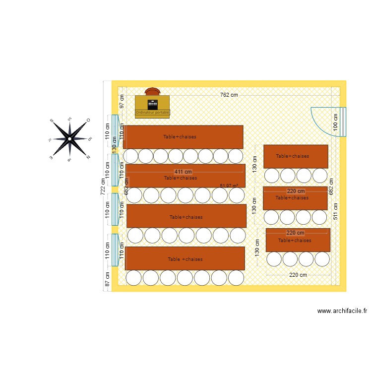 classe n°E006. Plan de 1 pièce et 52 m2